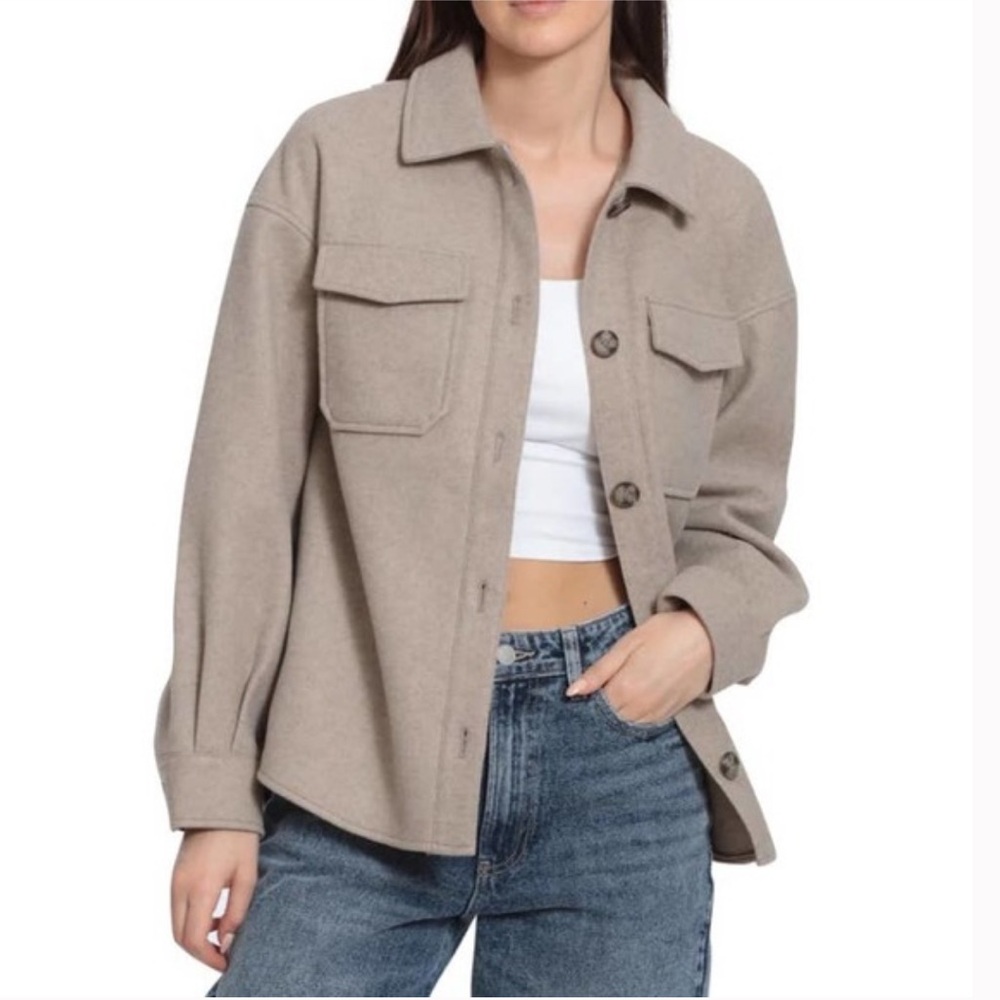 AVEC LES FILLES Tan Button Up Shacket Jacket 69663 | Size Large